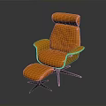 Modern Orange Upholstered Armchair With Matching Ottoman And Black Base