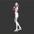 Anime Style 3D Nurse Character In Pink Uniform With White Stockings And Pink Hair Posing