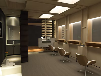 Elegant Modern Hair Salon Interior With Styling Chairs Mirrors And Bright Lighting 3d model