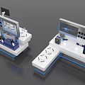 Modern Exhibition Display Shelves With White Structure Blue Lighting And Electronic Screens
