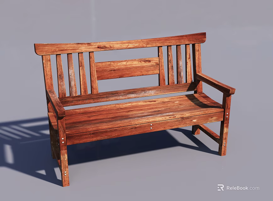Solid Wood Outdoor Bench With Armrests And Slatted Backrest Design 3d model 