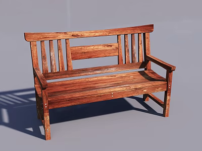 Solid Wood Outdoor Bench With Armrests And Slatted Backrest Design 3d model