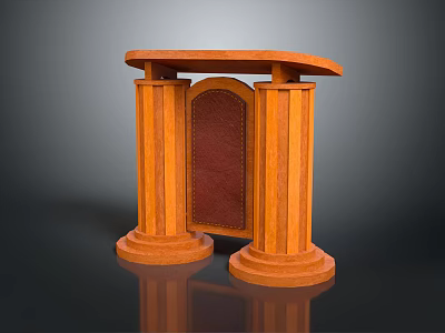 Wooden Entrance Gate with Pillars Curved Top and Red Panel Classic Design Detail 3d model