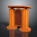Wooden Entrance Gate with Pillars Curved Top and Red Panel Classic Design Detail