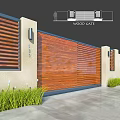 Modern Wooden Slatted Partition Design With Beige Wall Grass And Light Fixtures