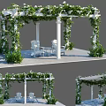 White Pergola With Lush Vines And Flowers Featuring Greenery And White Chairs And Table
