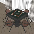 Square Entertainment Table With Green Surface Mahjong Tiles And Brown Armchairs