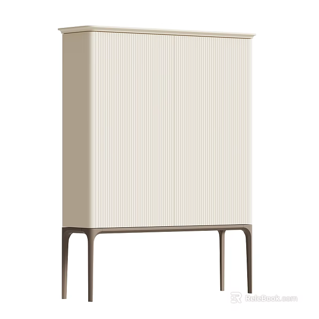 Modern Beige Entryway Cabinet Sideboard With Vertical Stripe Design And Dark Legs 3d model 