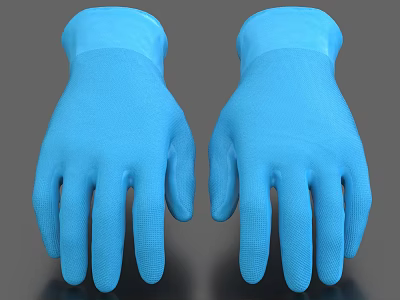 Pair of Blue Protective Gloves With Textured Grip For Safety 3d model