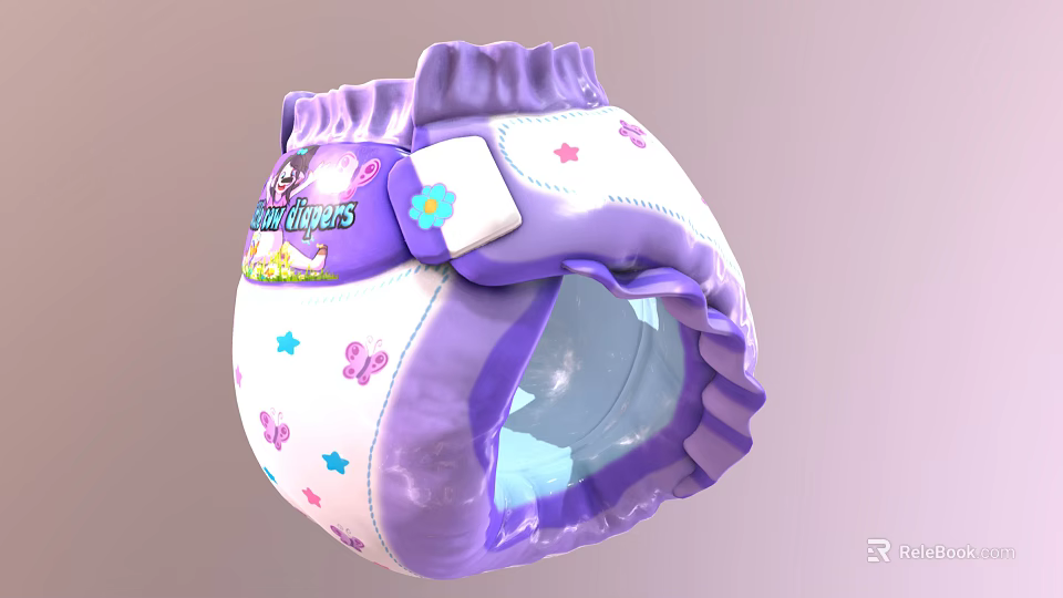 Sun Princess Baby Diaper With Purple White Ruffled Edges Butterfly Star Patterns 3d model 