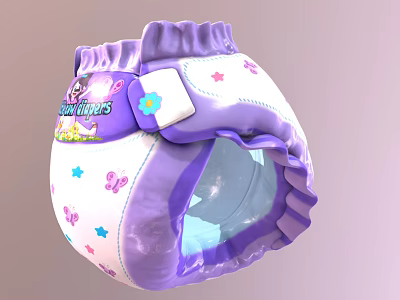 Sun Princess Baby Diaper With Purple White Ruffled Edges Butterfly Star Patterns 3d model