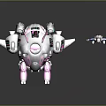 Futuristic Female Character In Blue And Purple Outfit With Pink And Black Mech Robot