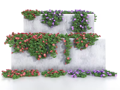Colorful Flowers And Green Plants Growing On Tiered Stone Steps With Red And Purple Blooms 3d model