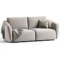 Modern Plush Fabric Double Seater Sofa With Cozy Pillows Tassel Blanket And Custom Color Options