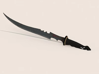 Curved Black Blade Tactical Knife With Serrated Edge And Decorative Handle Grip 3d model