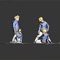 Children Wearing Yellow Helmets And Blue Jackets Playing On White Mat