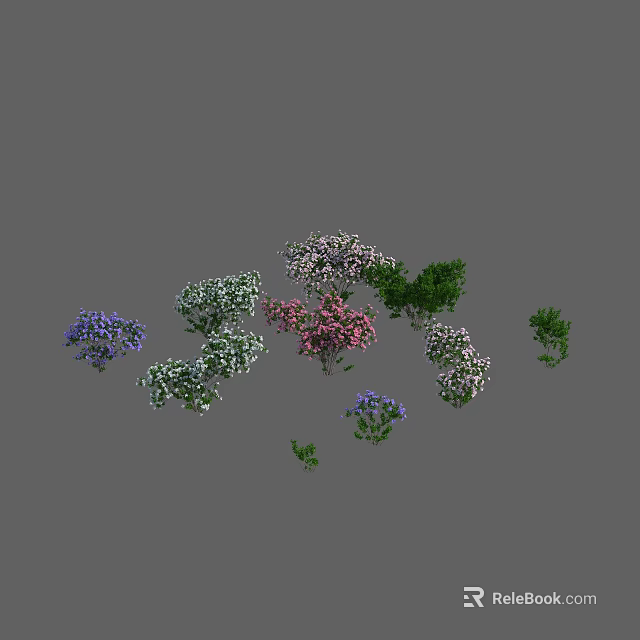 Various Colorful Flowering Plants Including Purple Pink And White Blooms With Green Shrubs 3d model 