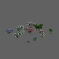 Various Colorful Flowering Plants Including Purple Pink And White Blooms With Green Shrubs