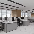 Modern Public Office Area With Marble Reception Desk Office Desks And Floor To Ceiling Windows