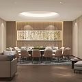 Elegant Private Dining Room With Round Table Calligraphy And Sofa 3d model
