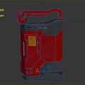 Red And Gray Industrial Device With Handle Warning Label And Blue Indicators