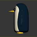 Cartoon Penguin Character with Blue White Body Big Black Eyes Yellow Beak on Gray Background