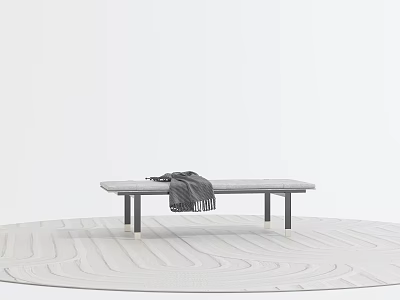 Stylish Modern Sofa Bench With Gray Blanket And Metal Legs On Textured Floor 3d model