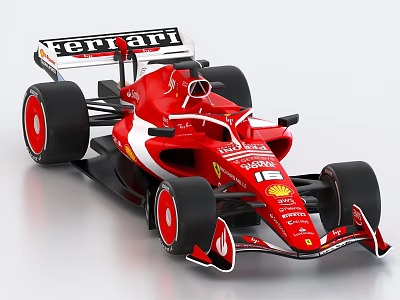 Red Ferrari Formula One Race Car With Aerodynamic Body And Shell Branding Wheels 3d model