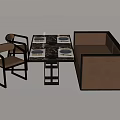 Modern Dining Table Set With Marble Tabletop Brown Chairs And Bench 3d model