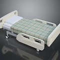 Modern Hospital Bed With White Frame Checkered Mattress And Side Rails