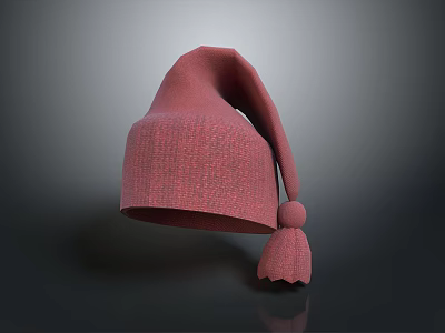 Pink Knitted Christmas Hat With Soft Pom Pom For Winter Accessories 3d model