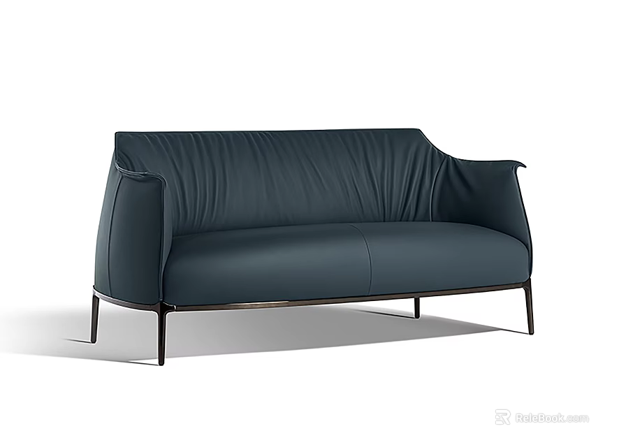 Deep Blue Leather Multi Person Sofa With Modern Design And Metal Legs 3d model