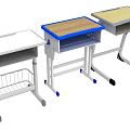 Various Student Desks With Adjustable Metal Frames Wheels And Storage Baskets 3d model
