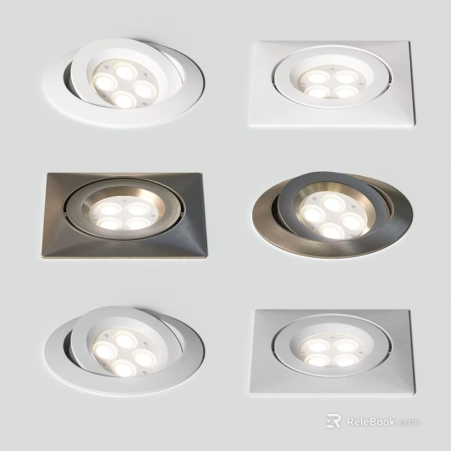 Modern Downlights And Spotlights With Round Square Shapes And LED Bulbs For Interior Lighting 3d model 