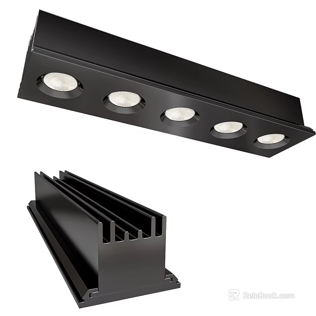 Modern Black Downlights and Spotlights with Multiple LED Heads and Aluminum Heat Sink 3d model 