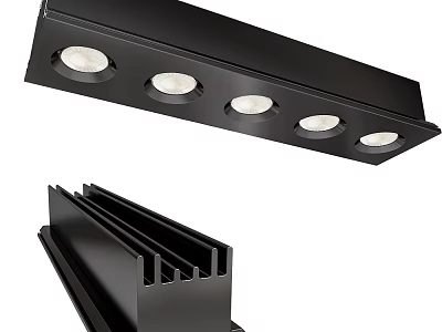 Modern Black Downlights and Spotlights with Multiple LED Heads and Aluminum Heat Sink 3d model