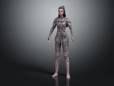 3D Fantasy Female Warrior Character in Intricate Armor with Ornate Patterns as Mythical Creature 3d model