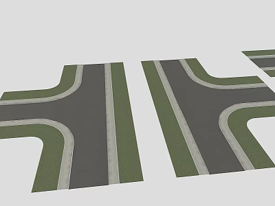 Urban Road Intersection With Green Belts Lane Markings And Asphalt Pavement 3d model