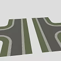 Urban Road Intersection With Green Belts Lane Markings And Asphalt Pavement