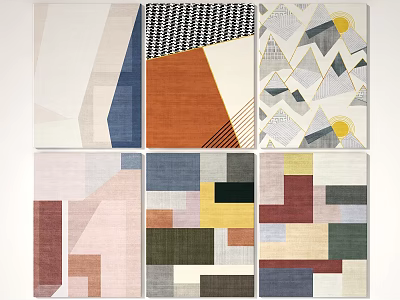 Nordic Square Carpet Geometric Print Textured Carpet 3d model