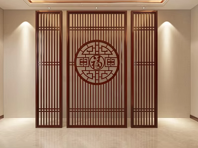 Traditional Chinese Wooden Flower Stand With Lattice Structure And Circular Fu Character Decoration Design 3d model
