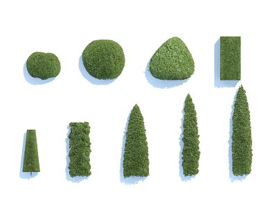 Different Shaped Well Trimmed Shrubs For Garden Landscaping And Outdoor Decoration 3d model