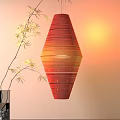 Stylish Striped Orange Red Gradient Chandelier With Bamboo Plant In Warm Background