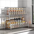 Two Tier Metal Spice Rack In Kitchen With Organized Spice Bottles And Jars
