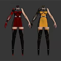 Two Humanoid Characters With Insect Inspired Red Black And Yellow Costumes