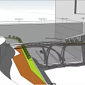 Modern Curved Bridge Design With Greenery Alongside And Vehicular Passage Below