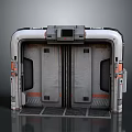 Futuristic Sci Fi Airlock Door With Metallic Gray Structure Orange Accents And Grated Platform