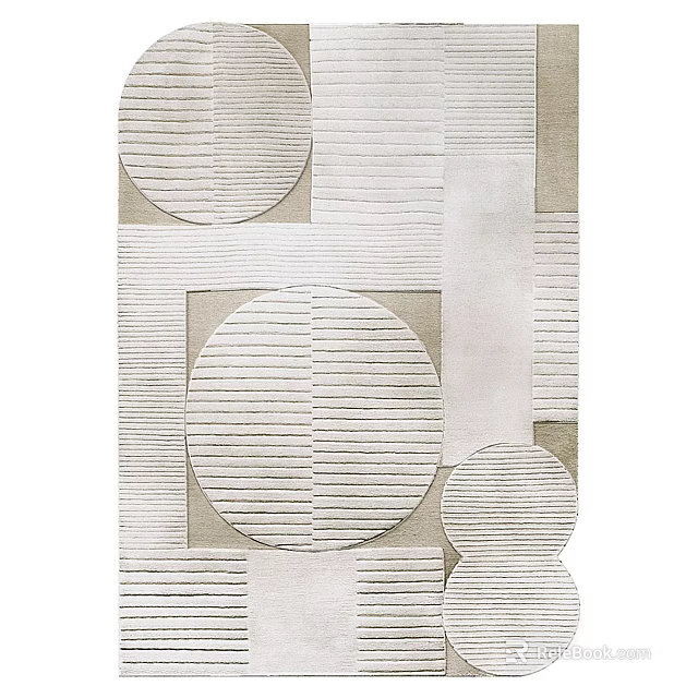 Stylish Modern Rug With Circular Square Striped Patterns And Neutral Tones 3d model