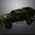 Green Camouflage Military Transport Truck with Large Wheels and Cross Marking