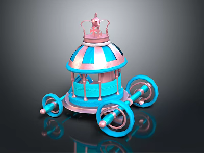 Fairy Tale Carriage With Pink And Blue Domed Top Decorative Crown And Spoked Wheels 3d model
